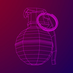 Obraz premium Hand bomb frag grenade wireframe low poly mesh vector illustration