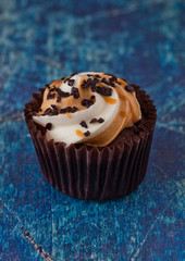 Fresh cupcake muffin with caramel and chocolate