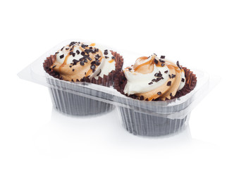 Fresh cupcakes muffin with caramel and chocolate