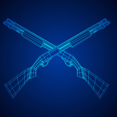 Shotgun rifle hunting carbine wireframe low poly mesh vector illustration