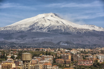 panorama of the Etna volcano from the city of Catania