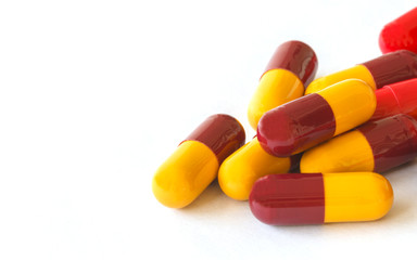 Capsule pills red and yellow.