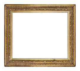 Old vintage golden frame on a white background, isolated