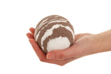 Spa salt, towel flower branch, bath bomb for beauty and health. Healthy relaxation, therapy and treatment. Aromatherapy, body care, aroma massage. Alternative lifestyle. Relax in bath.