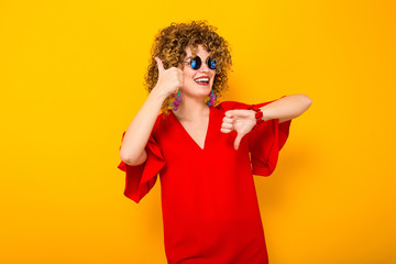 Attractive woman with short curly hair