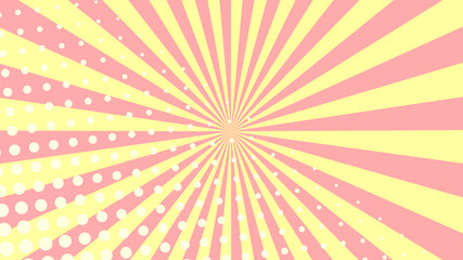Pink yellow rays with gradient halftone. Soft colors background. Sun rays poster. Sunbeams. Pop Art Background. Retro Background. Comic star burst rays. Vintage abstract background rays. Vector AI10