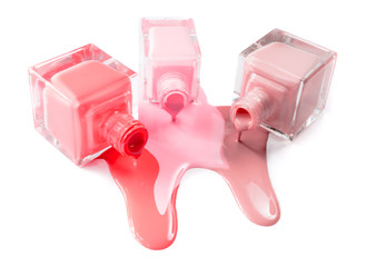 3 color nail Polish isolated on white background