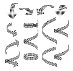 Set of vector arrow icons. Dotted halftone graphic effect.