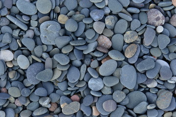 Pebble beach, Jersey, U.K.
Slate coloured stones.
