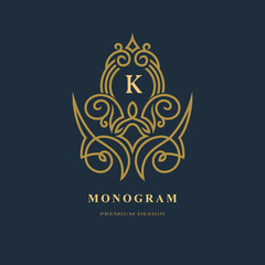 Monogram design elements, graceful template. Calligraphic elegant line art logo design. Capital Letter emblem sign K for Royalty, business card, Boutique, Hotel, Heraldic, Jewelry. Vector illustration