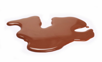 Spilled chocolate milk puddle isolated on white background