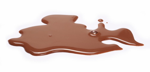 Spilled chocolate milk puddle isolated on white background