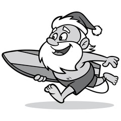 Surfing Santa Illustration - A vector cartoon illustration of a Santa with a Surf Board.