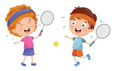 Obraz na płótnie Canvas Vector Illustration Of Kids Playing Tennis
