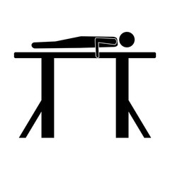 Pictogram man doing planche on parallel bars. Isolated vector icon from side view on white background.	