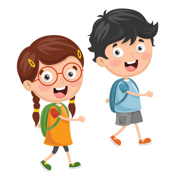 Vector Illustration Of Kids Going To School