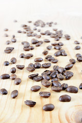 Coffee beans on wood
