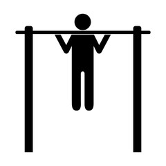 Pictogram man doing pullups. Isolated vector on white background.	