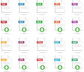 Document File Icon and Document File Download Icon Set, Vector Illustration