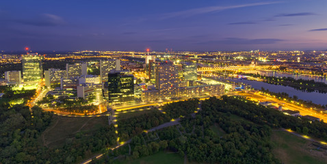 cityscape of Vienna city at night, aerial view. Austria