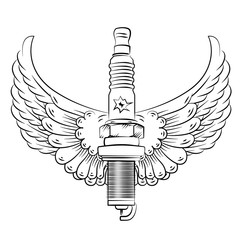 Spark Plug logo, spark tattoo, Emblem in Black and White