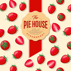 Pie house packaging. Label for pie. Strawberry pattern.