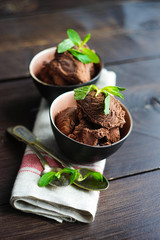 Chocolate dessert with mint