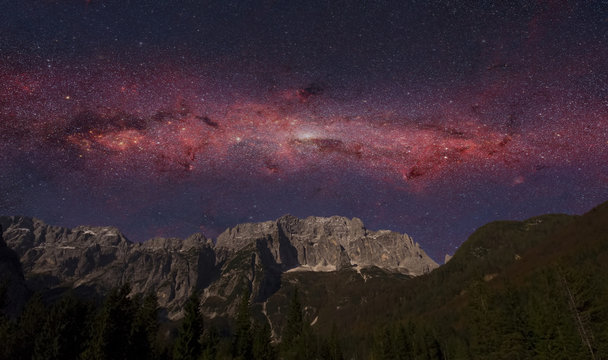 night scene of Alps mountain and galaxy. Elements of this image furnished by NASA