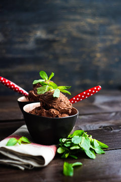 Chocolate dessert with mint