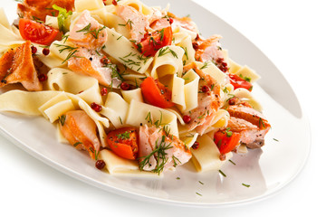 Pasta with salmon and vegetables