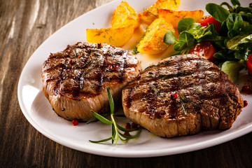 Grilled beefsteak with french fries