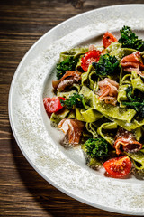 Pasta with smoked ham and collard