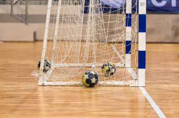 The balls in the gates for handball