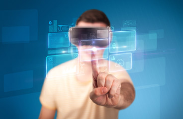 Man wearing virtual reality goggles