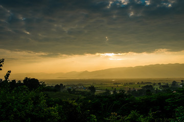 Fototapeta premium landscape with dramatic sky during sunset. The mountains in Myanmar, Inle lake