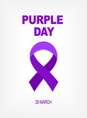Purple day card 26 march. Purple Ribbon World epilepsy day on the grey background. vector illustration. Medical concept
