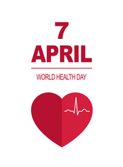 WORLD HEALTH DAY card 7 april.  red beating heart on the white background. cardiogram curve  .vector illustration .Medical concept