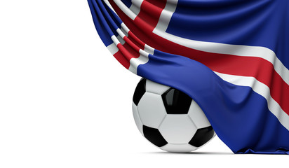 Fototapeta premium Iceland national flag draped over a soccer football ball. 3D Rendering