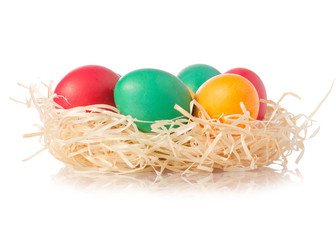 Easter color eggs in the nest