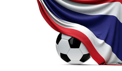 Thailand national flag draped over a soccer football ball. 3D Rendering