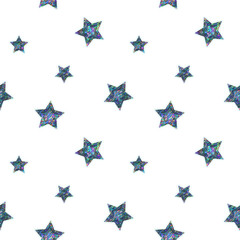Seamless Holographic Stickers Pattern. Stars on white