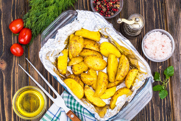 Potato slices for baking in the oven