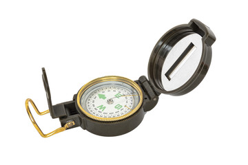 Opened compass on white background