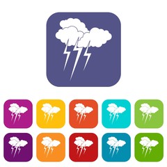 Cloud with lightnings icons set