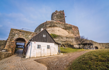 Fototapeta na wymiar Entrance gates to the ruins of the medieval Bolkow Castle