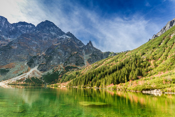 Fototapeta na wymiar Green pond in the Tatra Mountains, Poland