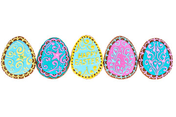 Easter gingerbread cookies on white background