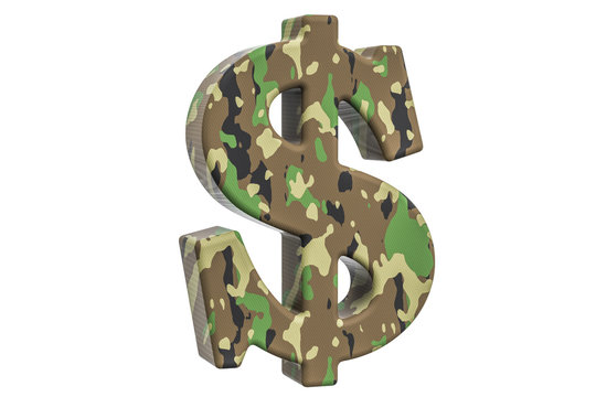 Camouflage army dollar symbol, 3D rendering