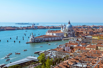 Fototapeta na wymiar Panoramic aerial cityscape view to Venice in Italy