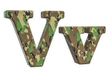 Camouflage army letter V, 3D rendering